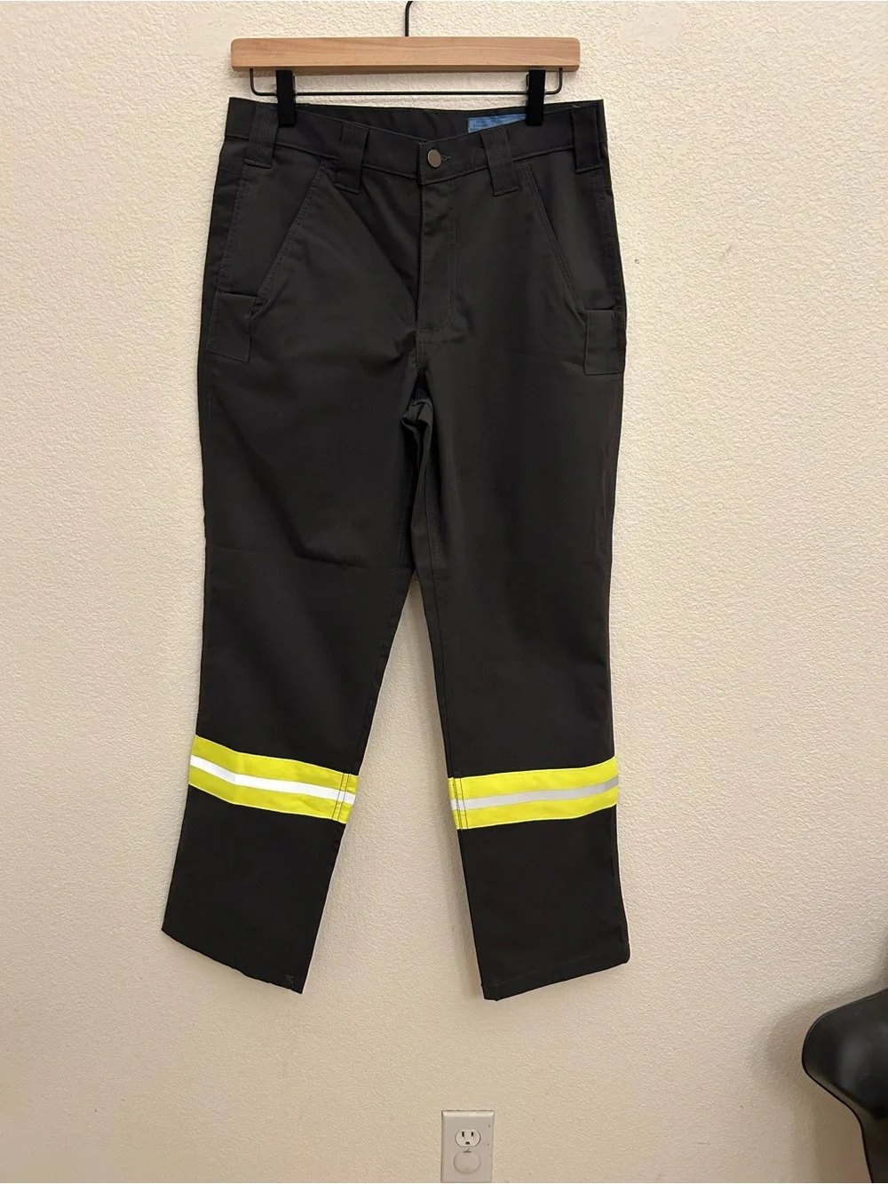 Men's  Gray Safety Work Pants with Reflective Yellow Striping